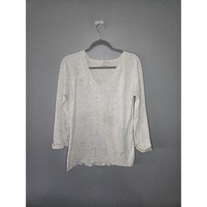 LOFT Women's Off White and Black 3/4 Sleeve V-Neck Sweater Size Small